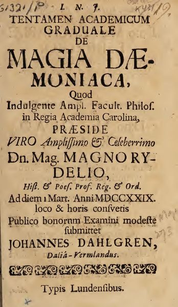 Cover of Tentamen academicum de magia daemonica (1729)