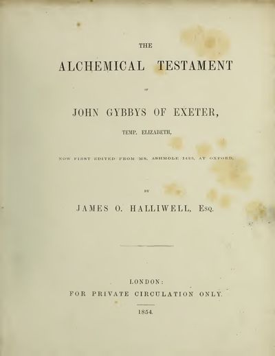 Cover of The Alchemical Testament of John Gybbys of Exeter