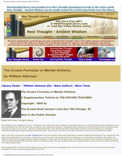 Cover of The Arcane Formulas, or Mental Alchemy