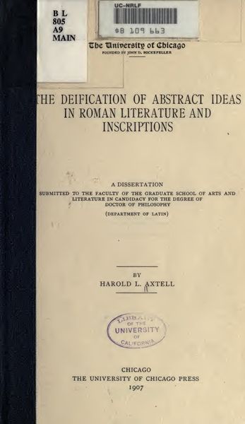 Cover of The Deification of Abstract Ideas in Roman Literature and Inscriptions