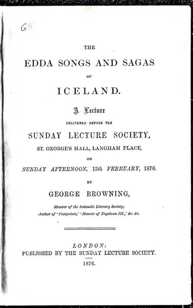 Cover of The Edda: Songs and Sagas of Iceland (A Lecture)