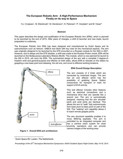 Cover of The European Robotic Arm: A High-Performance Mechanism Finally on Its Way to Space