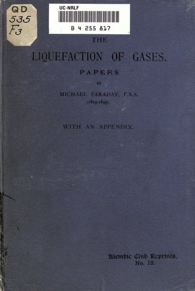 Cover of The Liquefaction of Gases (Faraday and Northmore papers)