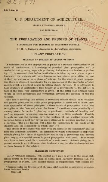 Cover of The Propagation and Pruning of Plants: Suggestions for Teachers in Secondary Schools