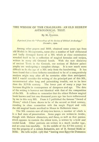 Cover of The Wisdom of the Chaldeans: An Old Hebrew Astrological Text