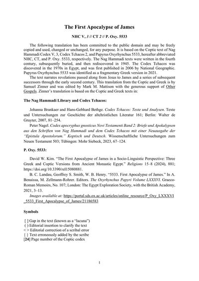 Cover of The First Apocalypse of James Translatio