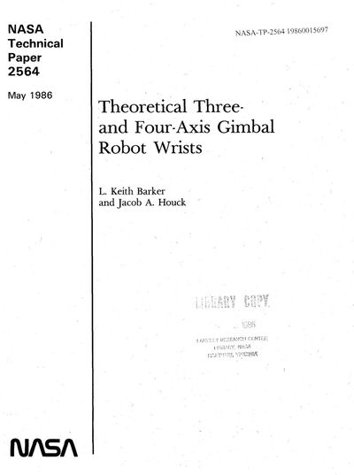 Cover of Theoretical Three- and Four-Axis Gimbal Robot Wrists