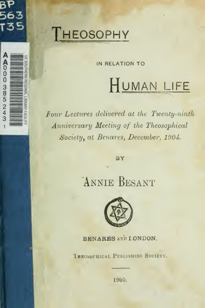Cover of Theosophy in Relation to Human Life