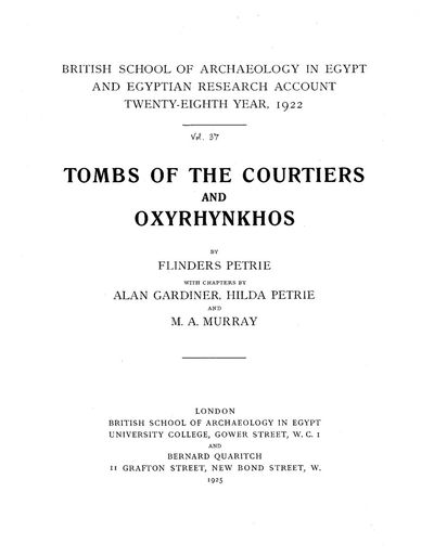 Cover of Tombs of the Courtiers and Oxyrhynkhos