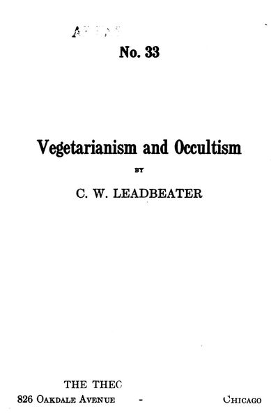 Cover of Vegetarianism and Occultism