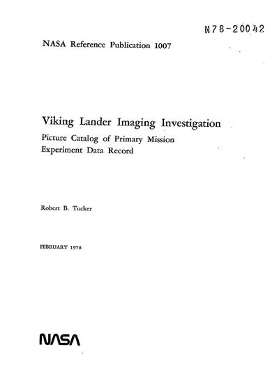 Cover of Viking Lander Imaging Investigation: Picture Catalog of Primary Mission Experiment Data Record