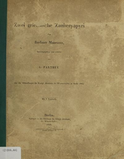 Cover of Zwei griechische Zauberpapyri des Berliner Museums