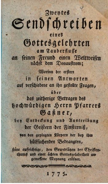 Cover of Zweytes Sendschreiben eines Gottesgelehrten am Tauberflusse (1775)