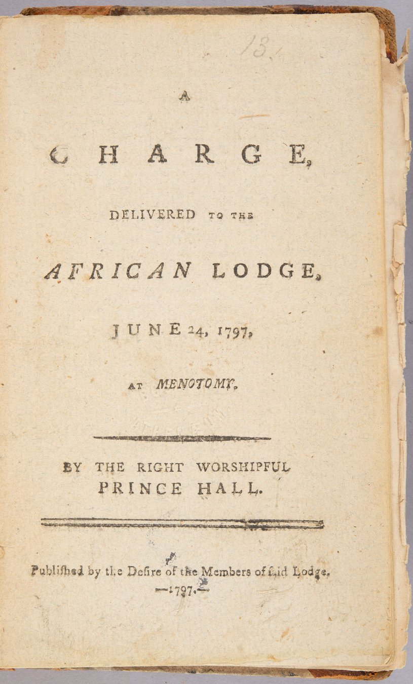 Cover of A Charge, Delivered to the African Lodge, June 24, 1797, at Menotomy