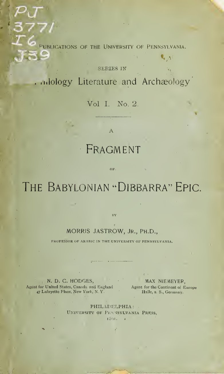 Cover of A Fragment of the Babylonian 'Dibbara' Epic