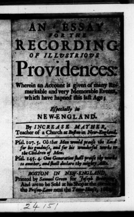 Cover of An Essay for the Recording of Illustrious Providences