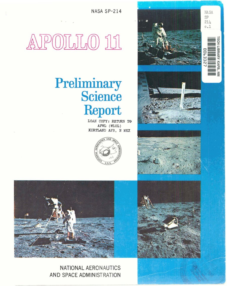 Cover of Apollo 11 Preliminary Science Report (NASA SP-214)