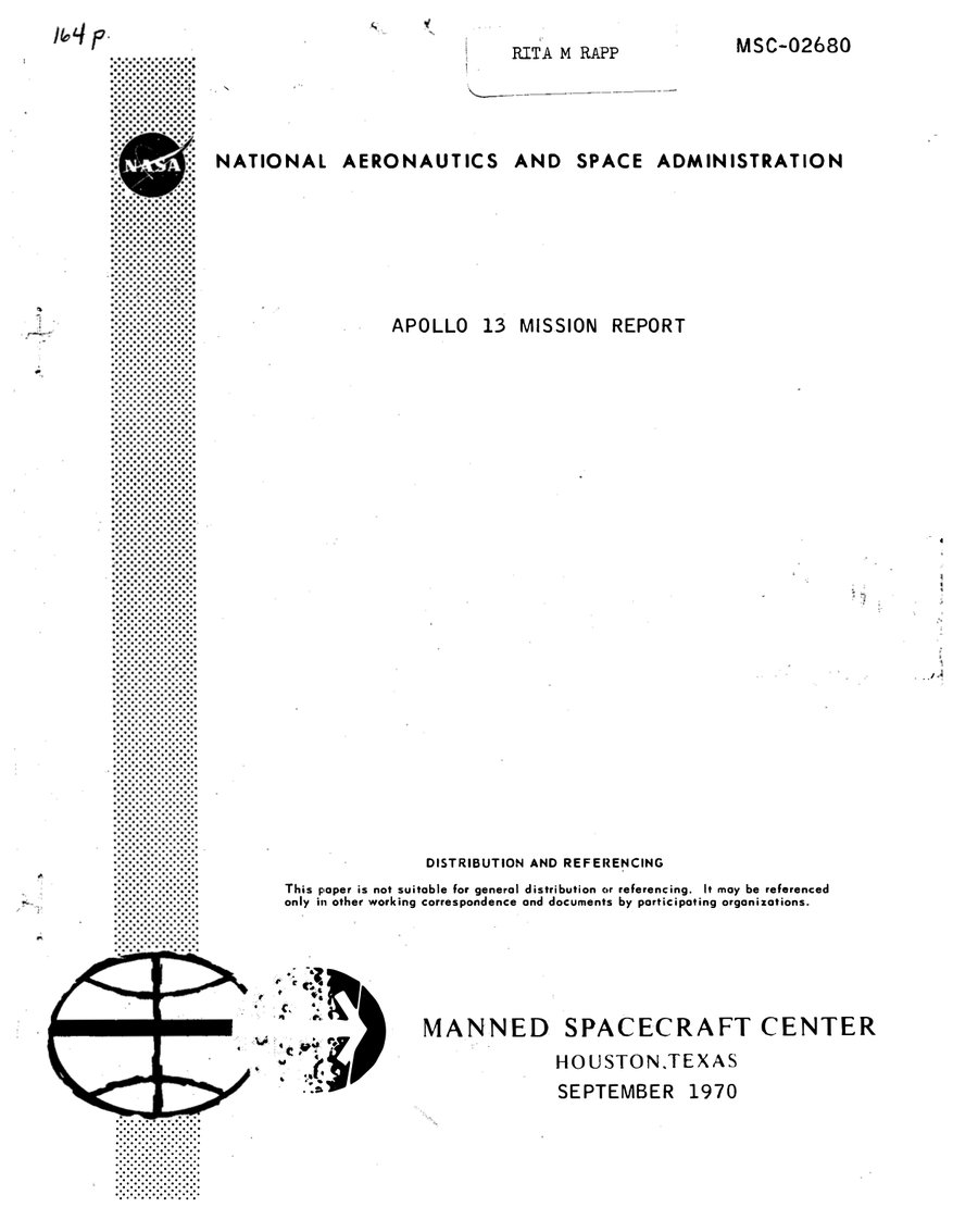 Cover of Apollo 13 Mission Report