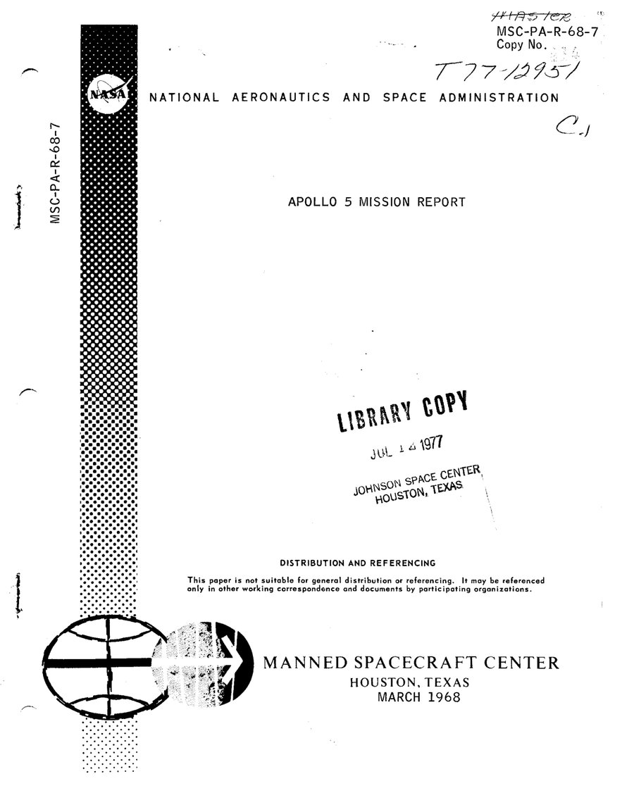Cover of Apollo 5 Mission Report