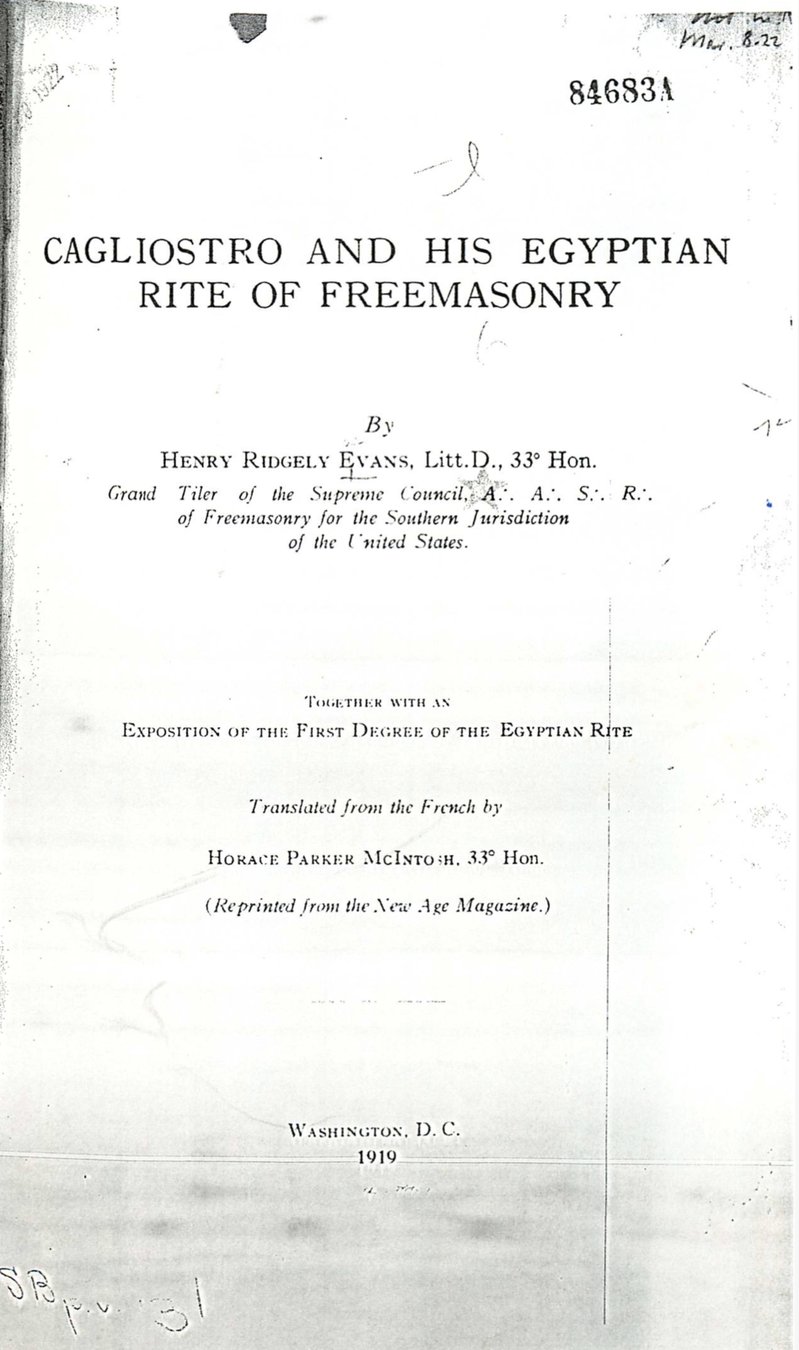 Cover of Cagliostro and His Egyptian Rite of Freemasonry, Together with an Exposition of the First Degree