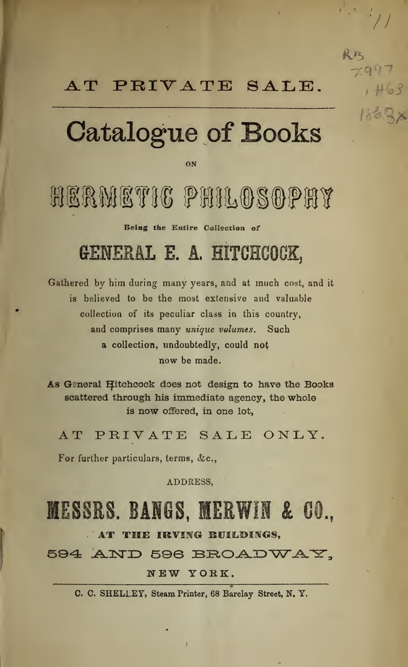 Cover of Catalogue of Books on Hermetic Philosophy