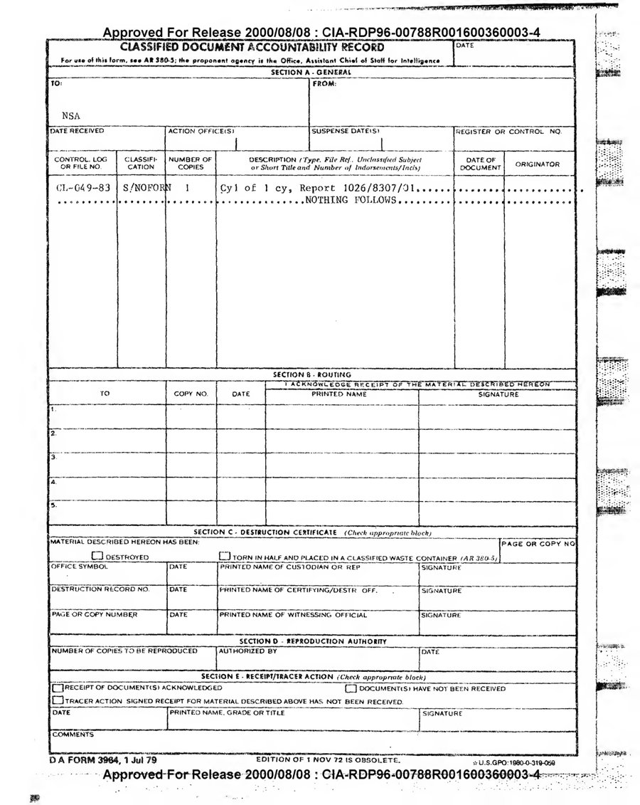 Cover of CENTER LANE Remote Viewing Session Report and Evaluation (1026/8307/01)