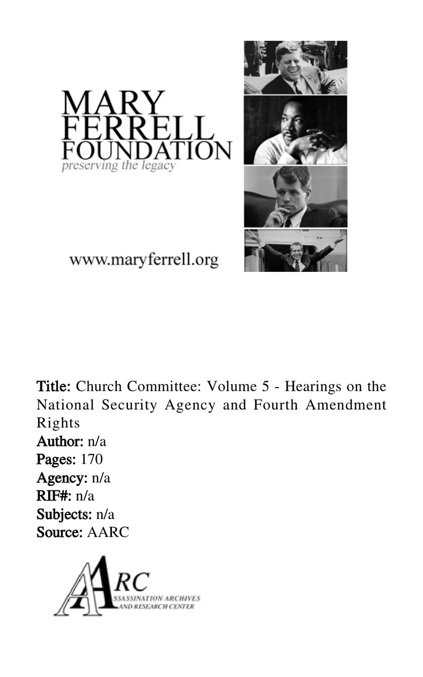 Cover of Church Committee Hearings, Vol. V: The National Security Agency and Fourth Amendment Rights