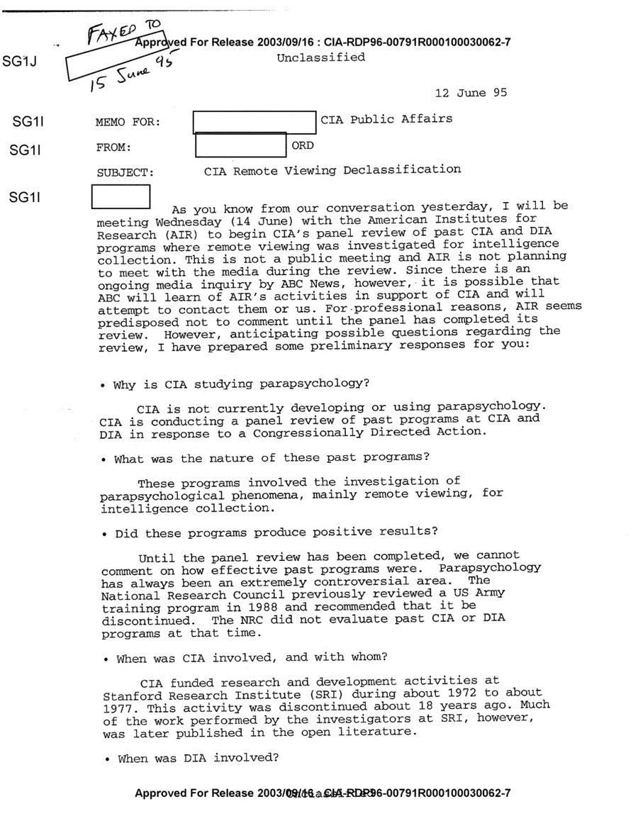 Cover of CIA Remote Viewing Declassification Q&A