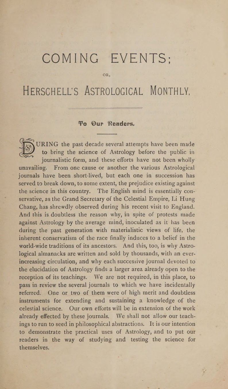 Cover of Coming Events, or, Herschell's Astrological Monthly