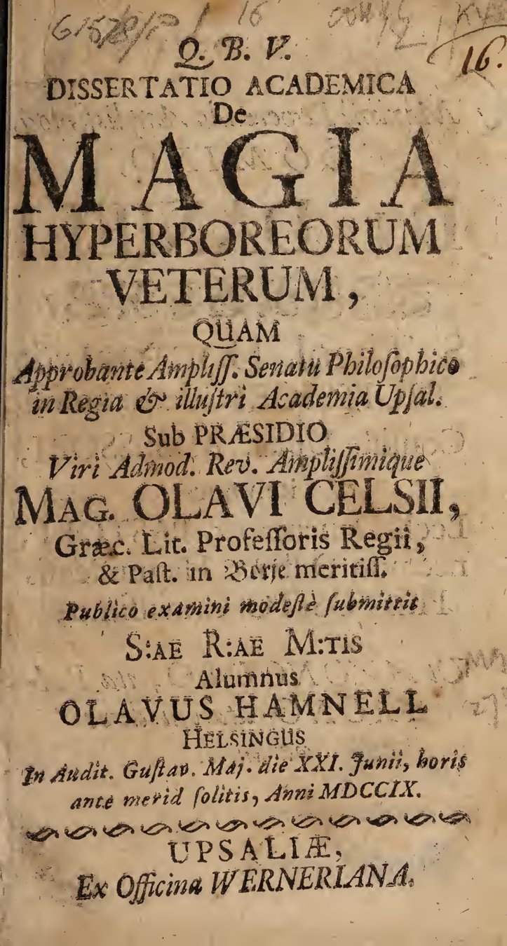 Cover of Dissertatio academica de magia hyperboreorum veterum (1709)
