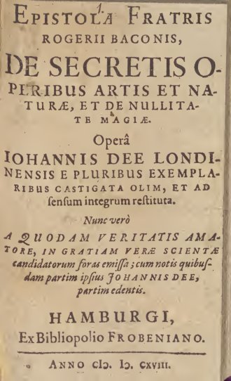 Cover of Epistola de secretis operibus artis et naturae, et de nullitate magiae (1618)