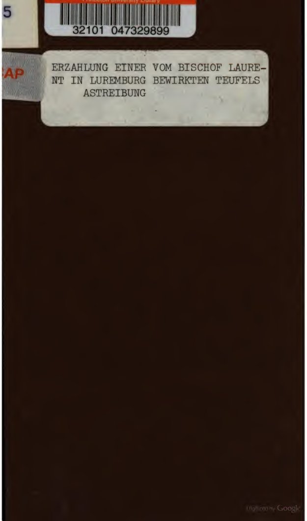 Cover of Erzählung einer vom Bischof Laurent in Luxemburg bewirkten Teufelsaustreibung