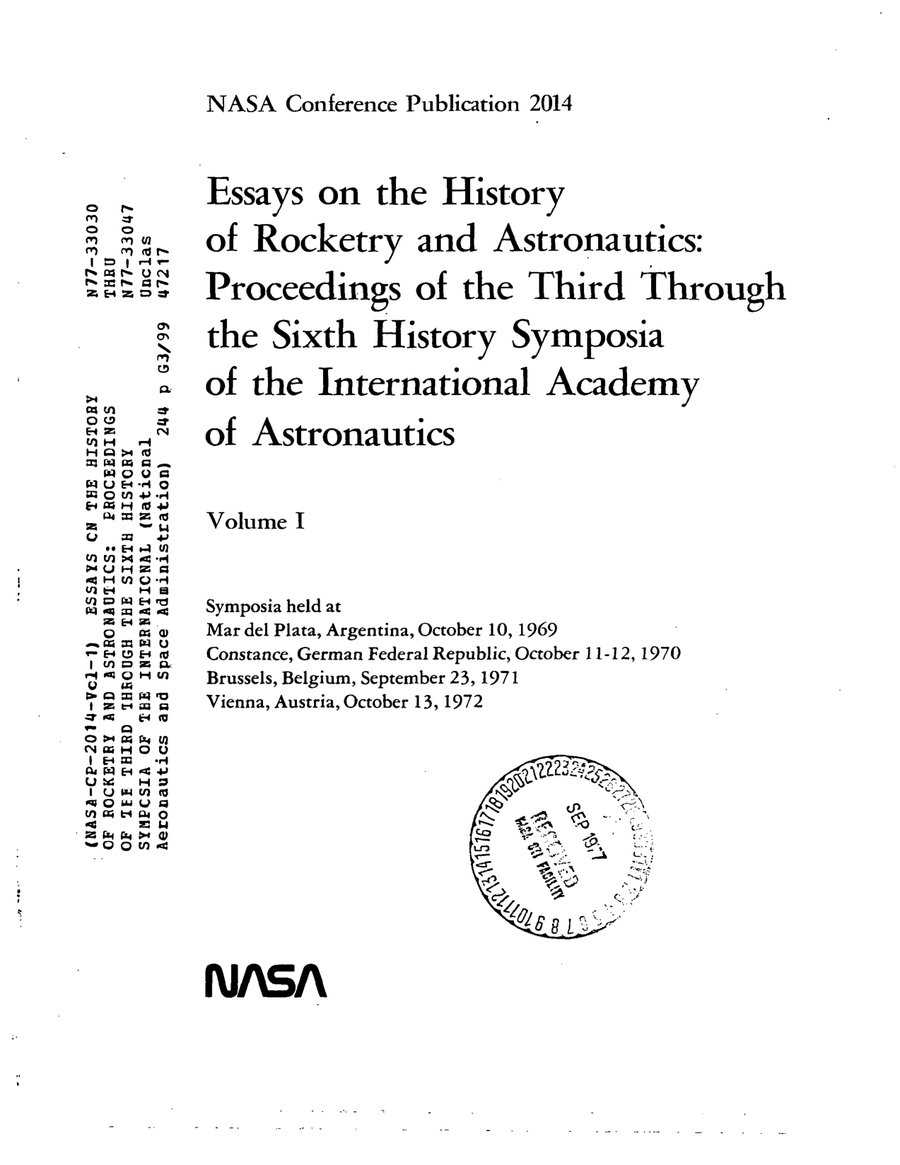 Cover of Essays on the History of Rocketry and Astronautics (NASA CP-2014)