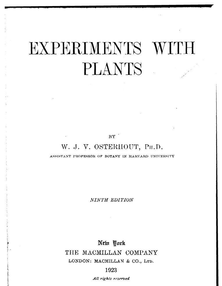 Cover of Experiments with Plants (Osterhout)