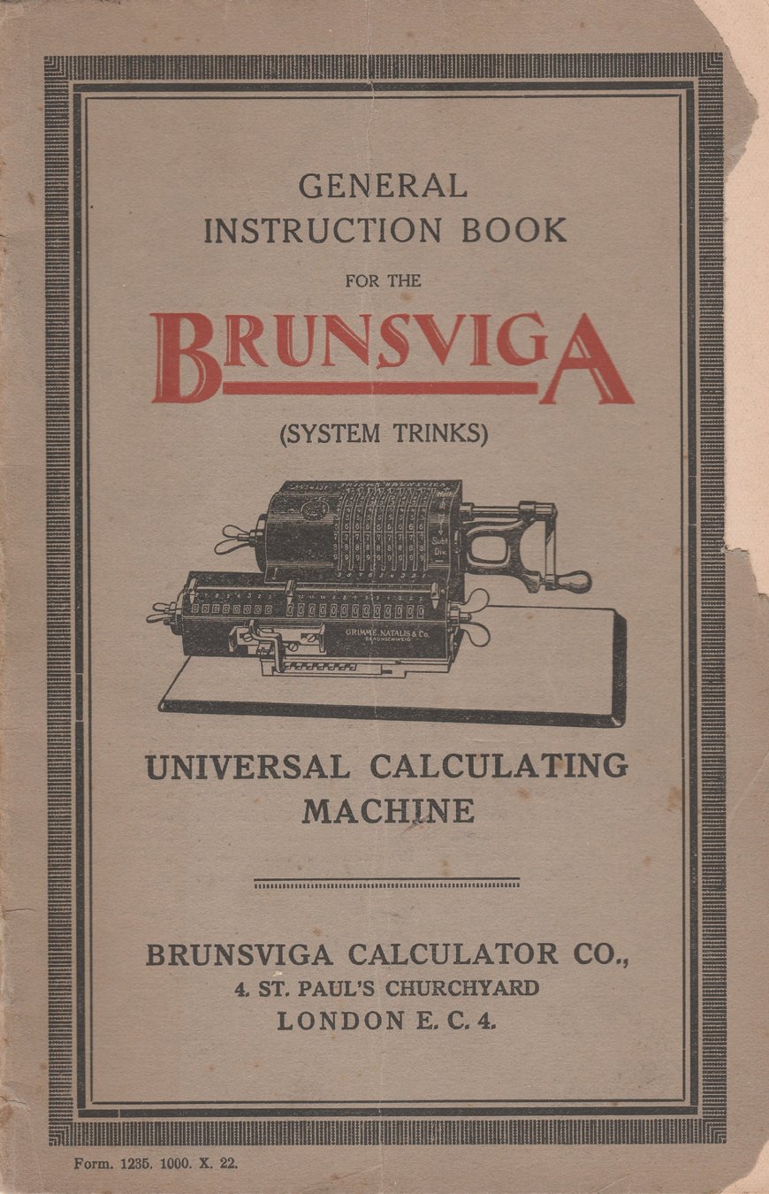 Cover of General Instruction Book for the Brunsviga Universal Calculating Machine