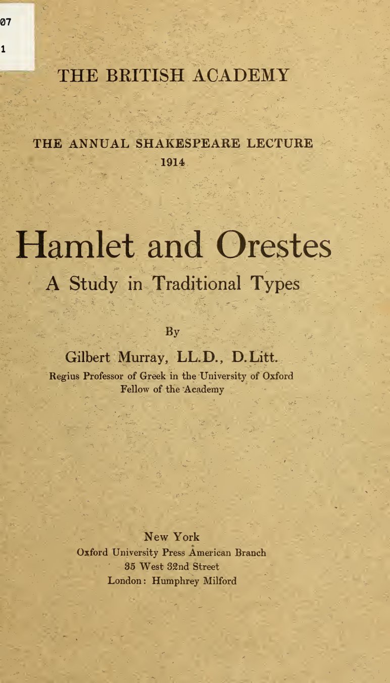 Cover of Hamlet and Orestes: A Study in Traditional Types