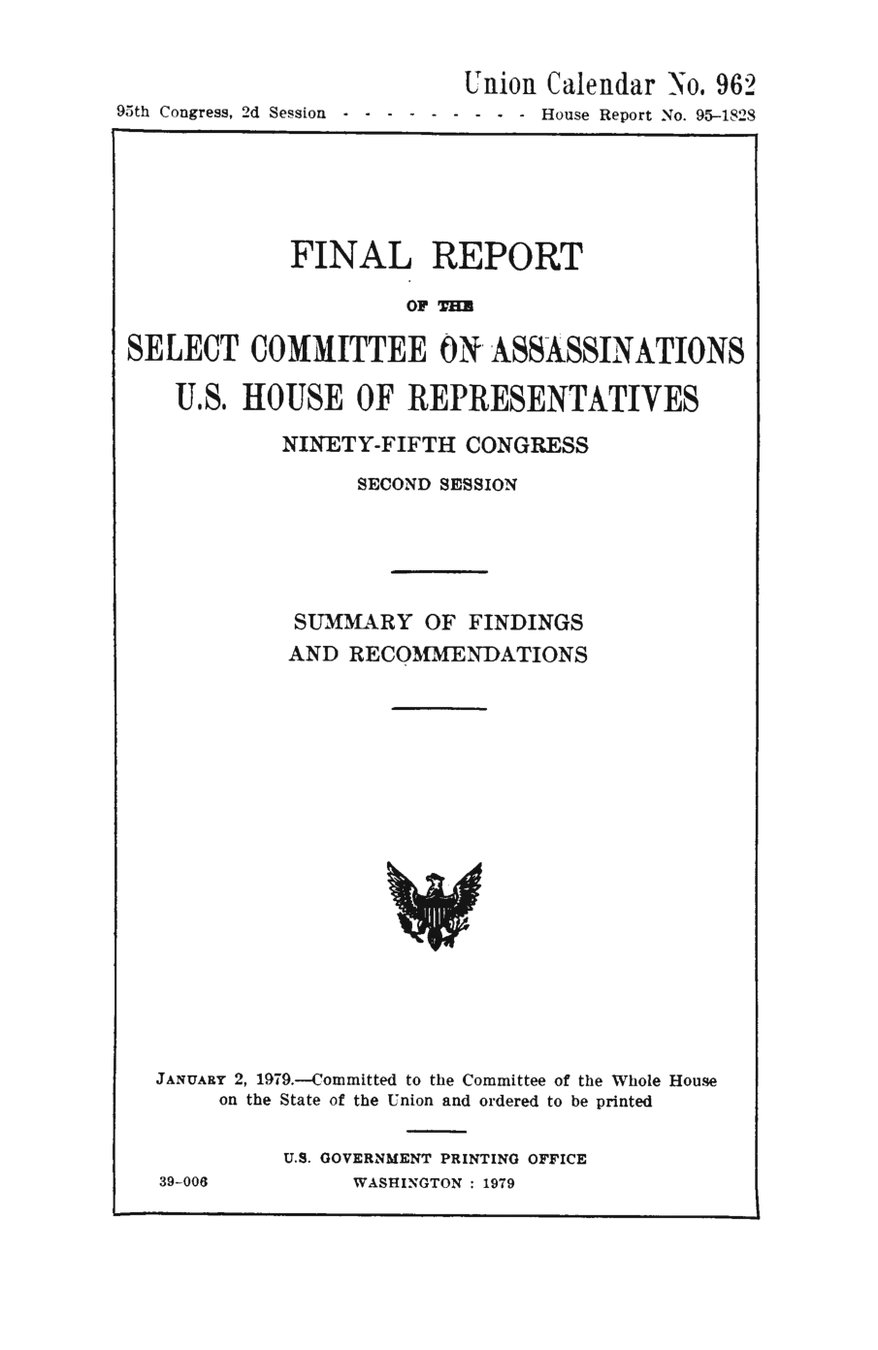 Cover of House Select Committee on Assassinations Final Report