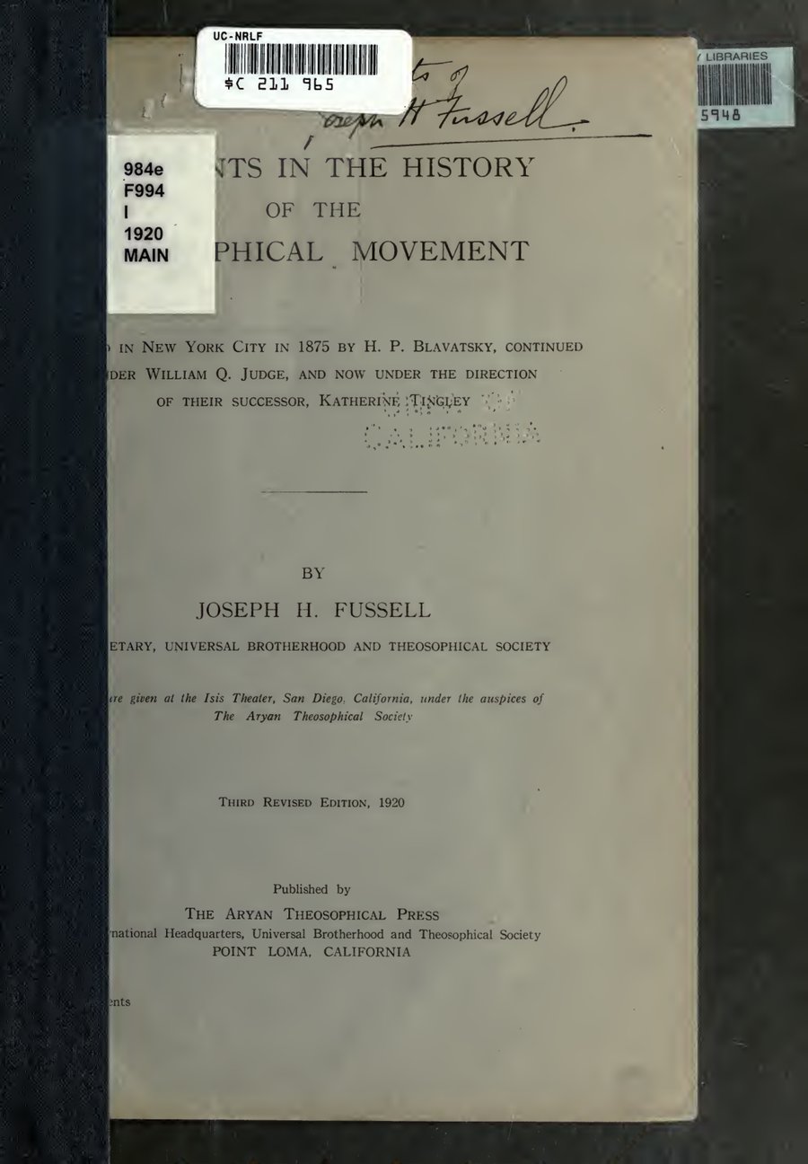 Cover of Incidents in the History of the Theosophical Movement