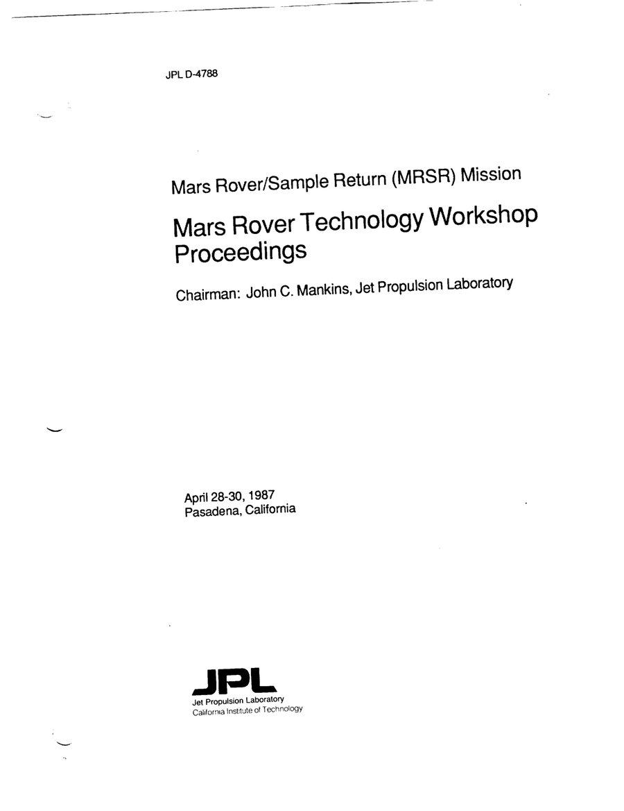 Cover of Mars Rover/Sample Return (MRSR) Mission: Mars Rover Technology Workshop