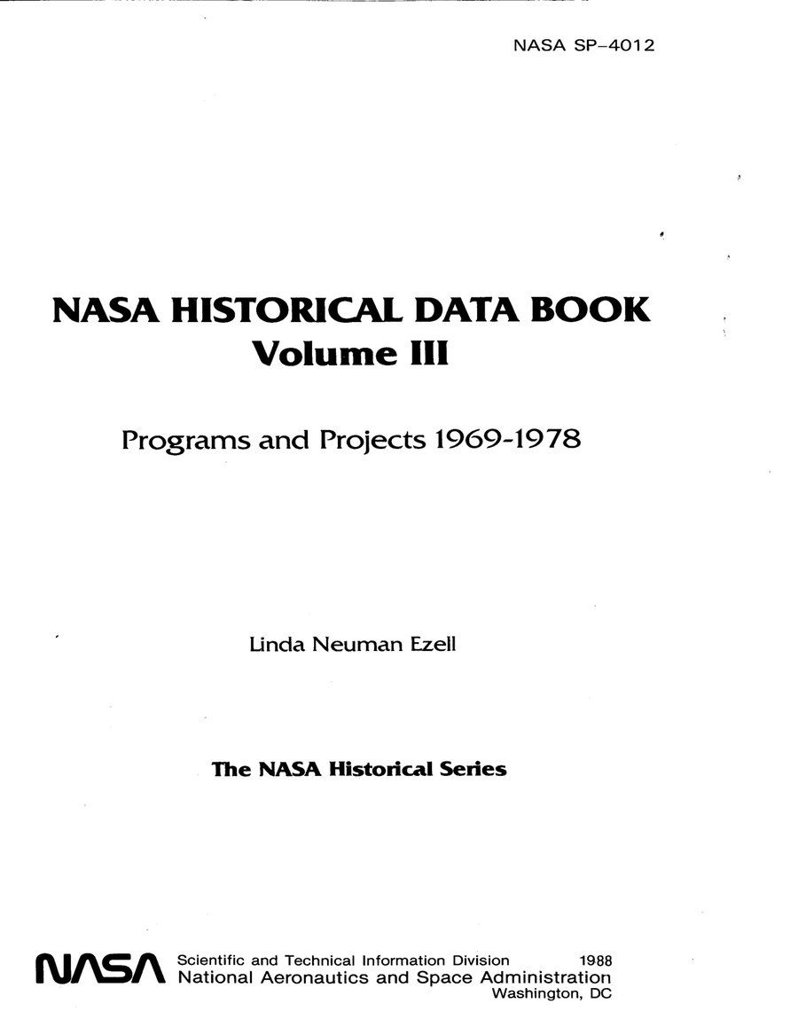 Cover of NASA Historical Data Book, Vol. III: Programs and Projects, 1969-1978 (NASA SP-4012)
