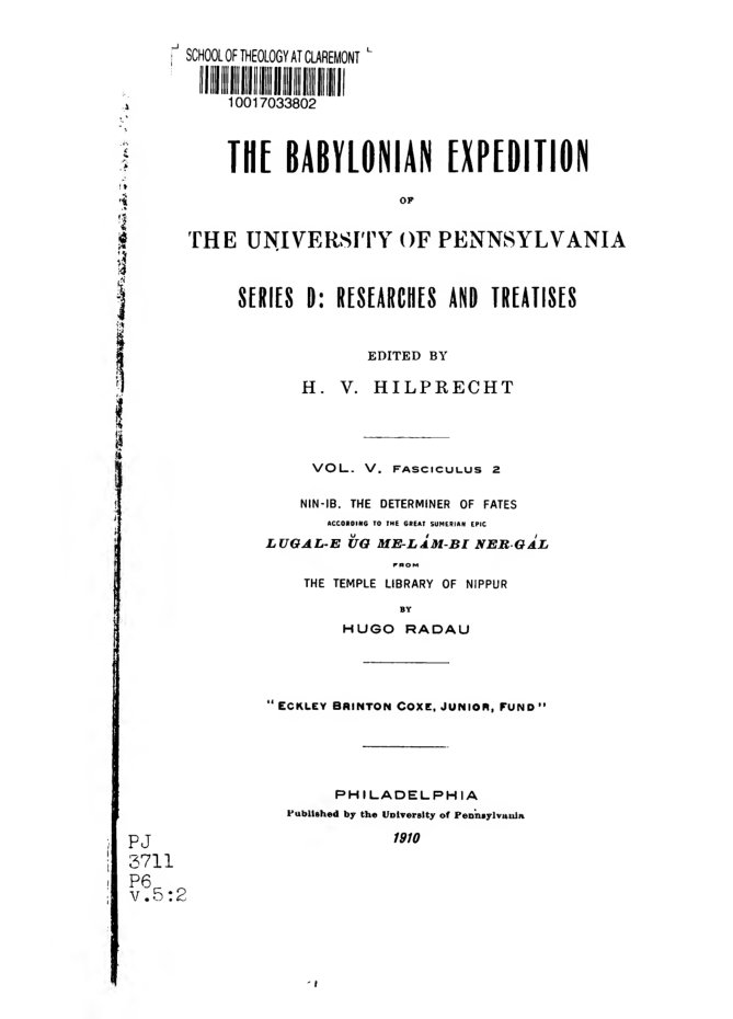 Cover of Nin-Ib, the Determiner of Fates, According to the Great Sumerian Epic Lugal-e