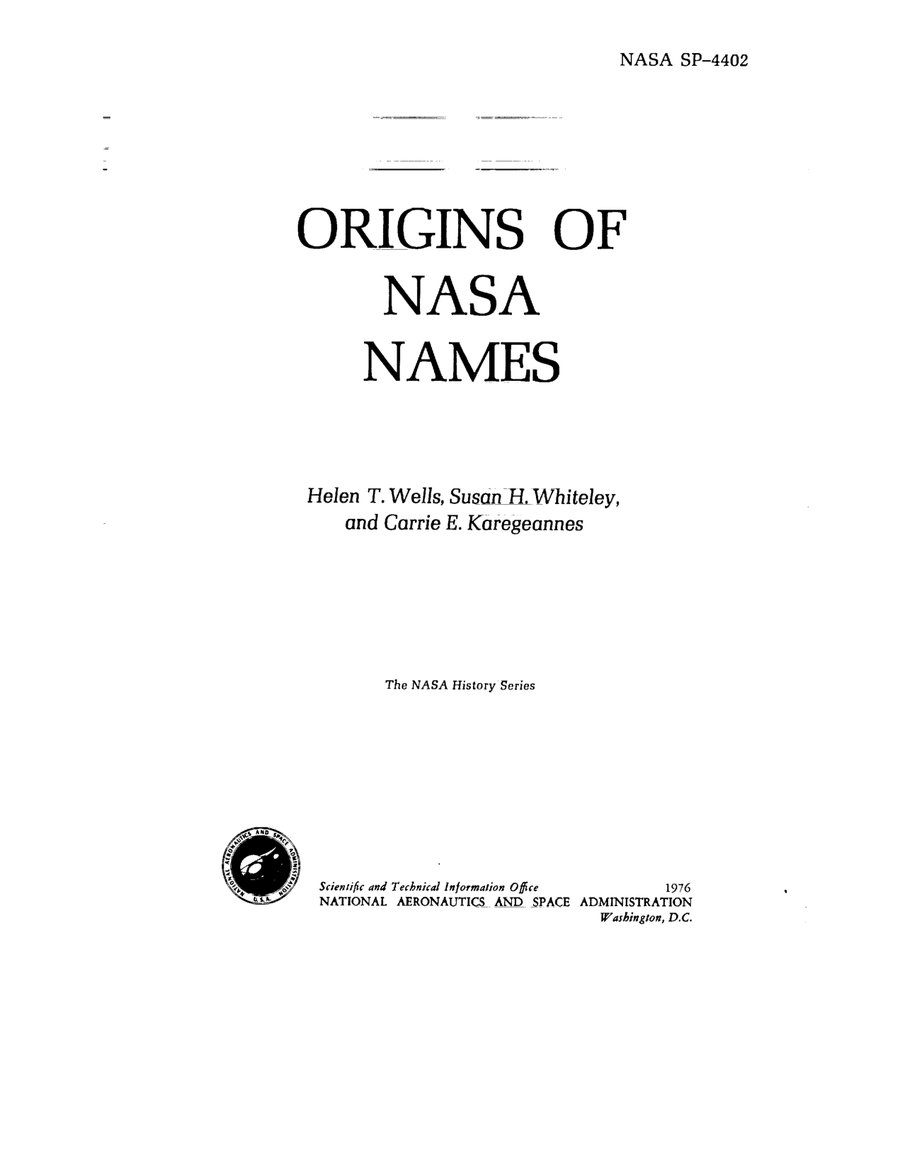 Cover of Origins of NASA Names (NASA SP-4402)