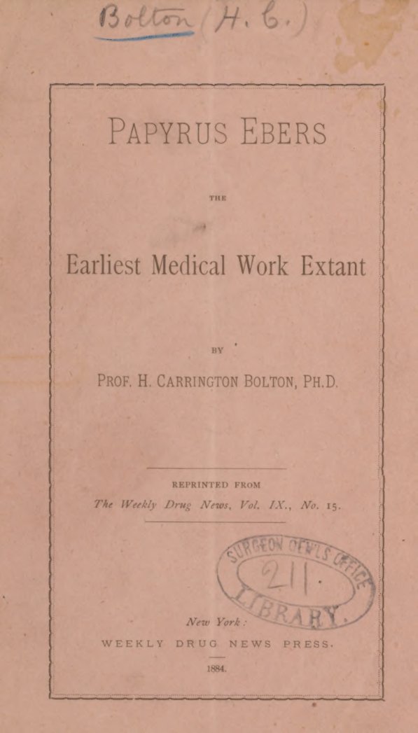 Cover of Papyrus Ebers: The Earliest Medical Work Extant