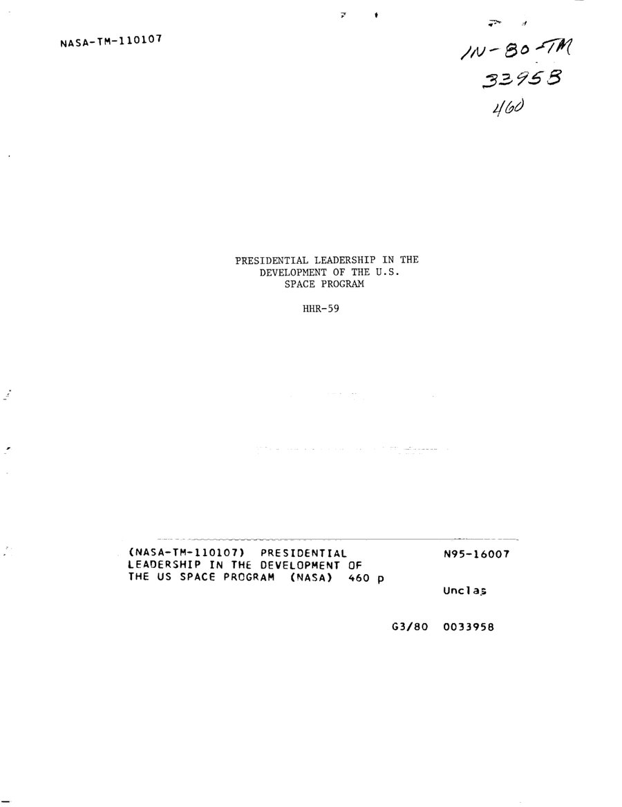 Cover of Presidential Leadership in the Development of the U.S. Space Program