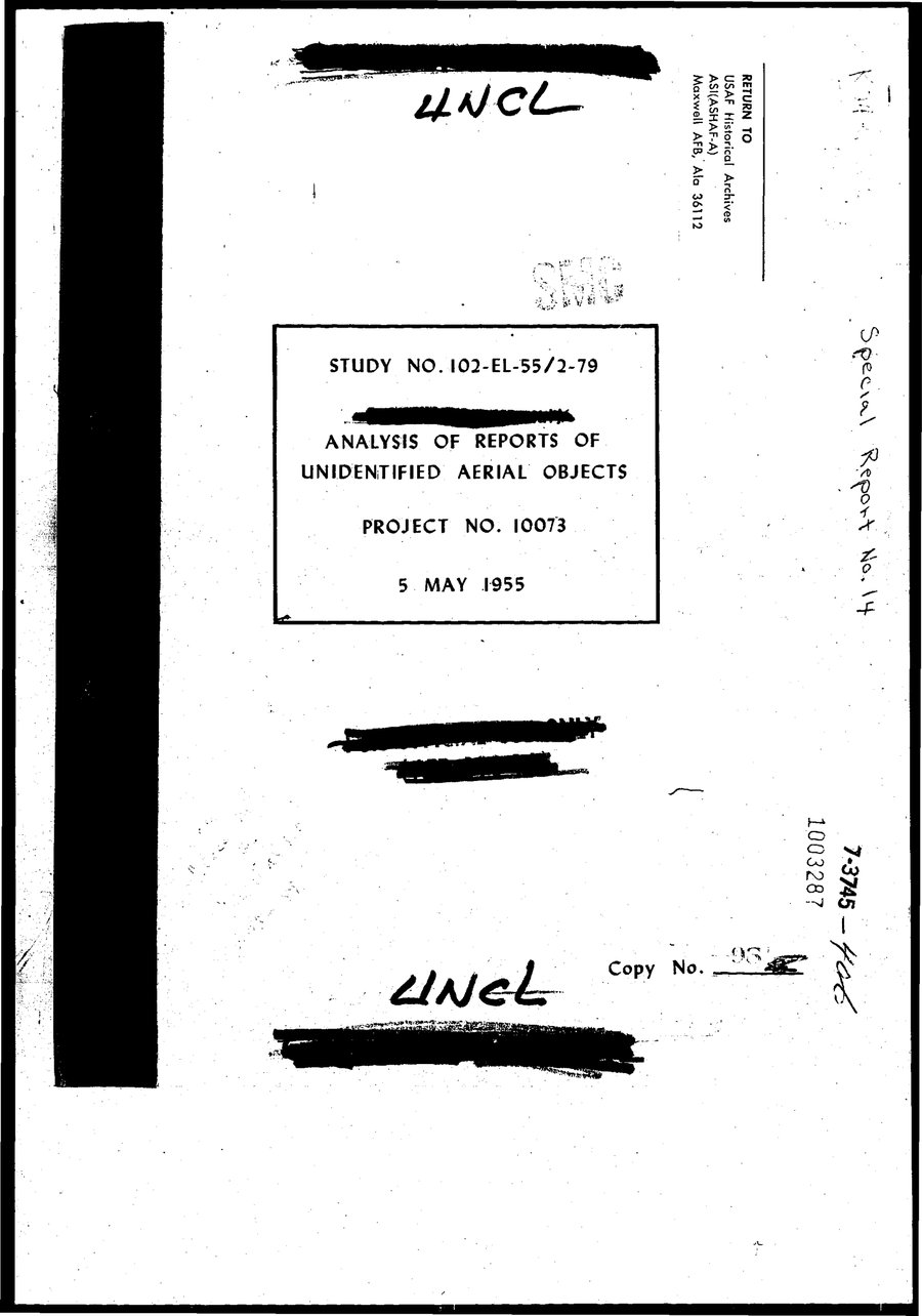 Cover of Project Blue Book Special Report No. 14