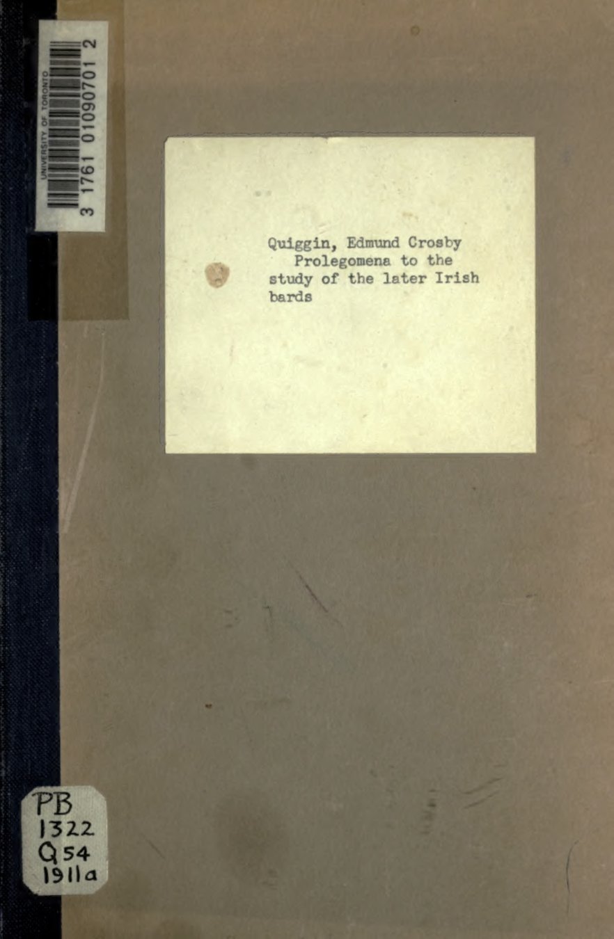 Cover of Prolegomena to the Study of the Later Irish Bards, 1200-1500
