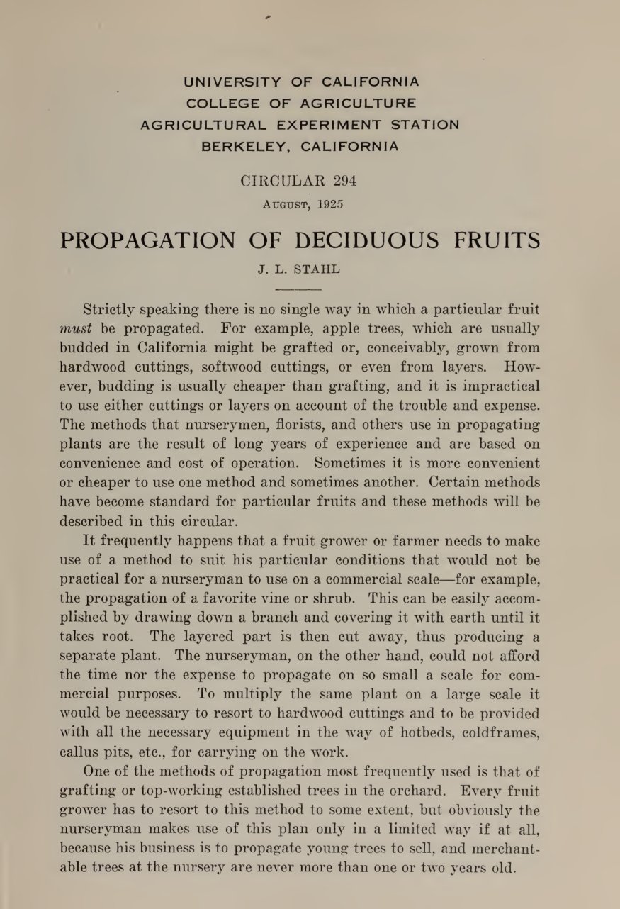 Cover of Propagation of Deciduous Fruits