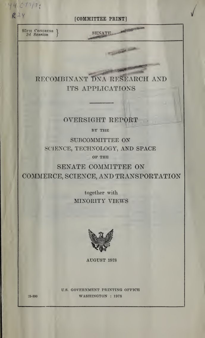Cover of Recombinant DNA Research and Its Applications: Oversight Report