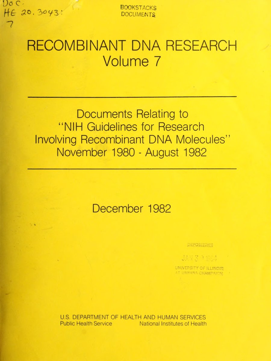 Cover of Recombinant DNA Research: Documents Relating to NIH Guidelines, Vol. VII