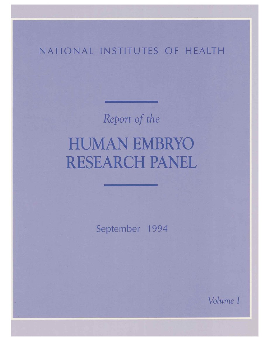 Cover of Report of the Human Embryo Research Panel, Vol. I
